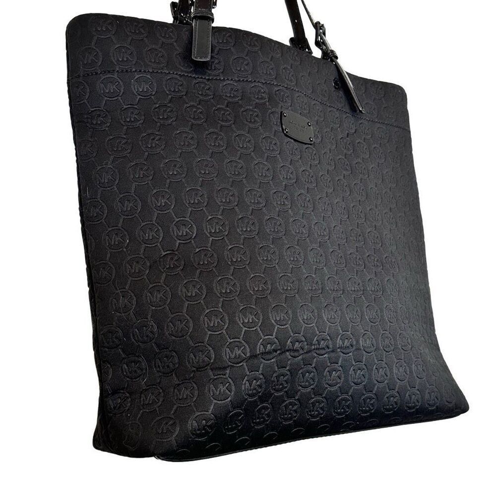 Michael Kors Signature Logo Embossed Neoprene Tote Shoulder Bag Black Large